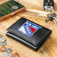 New York Rangers Black Tri-Fold Embroidered Wallet w/ RFID Blocking, NHL, Home