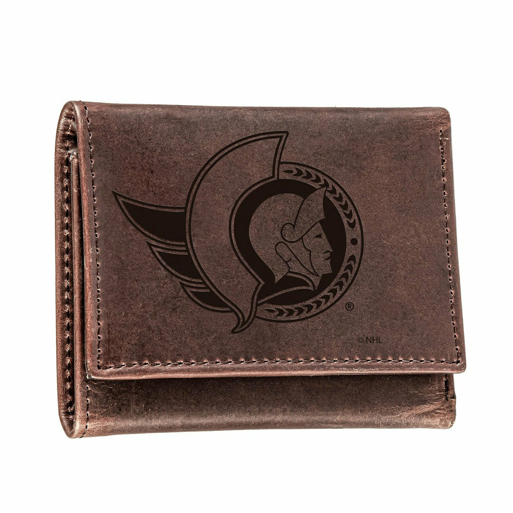 Ottawa Senators, Tri-Fold Wallet, Brown, CH, 100% Genuine Leather, NHL, Home