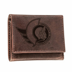 Ottawa Senators, Tri-Fold Wallet, Brown, CH, 100% Genuine Leather, NHL, Home