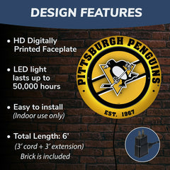 Pittsburgh Penguins, Metal Lite, Round, NHL