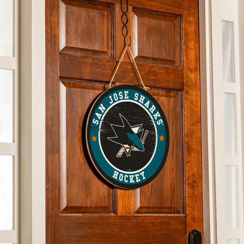 San Jose Sharks Round Door Décor with Hanging Rope, 18x18, NHL, Home