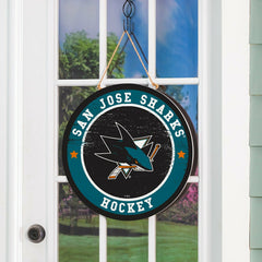 San Jose Sharks Round Door Décor with Hanging Rope, 18x18, NHL, Home