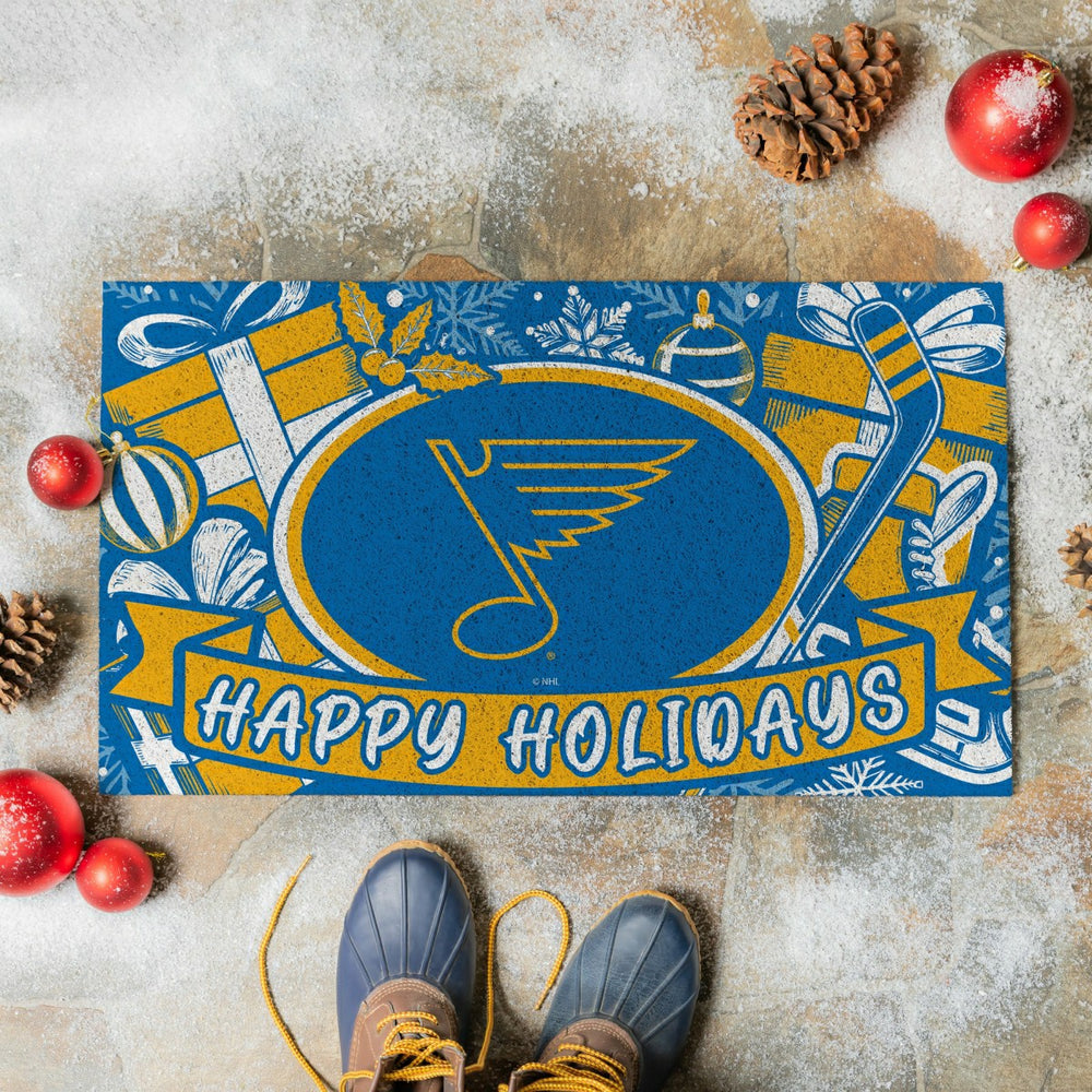 St Louis Blues Holiday PVC Mat, 28"x16", NHL