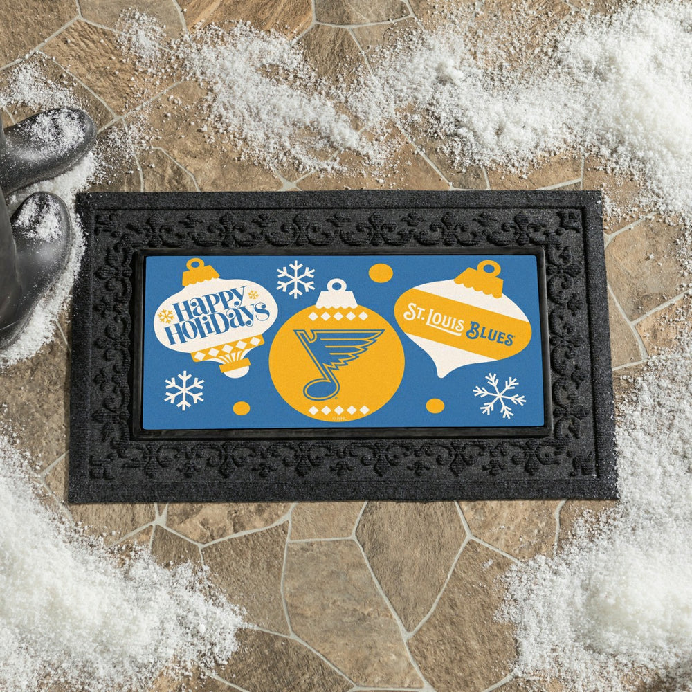 St Louis Blues Holiday Flocked Coir Sassafras Switch Mat, 22"x10", NHL