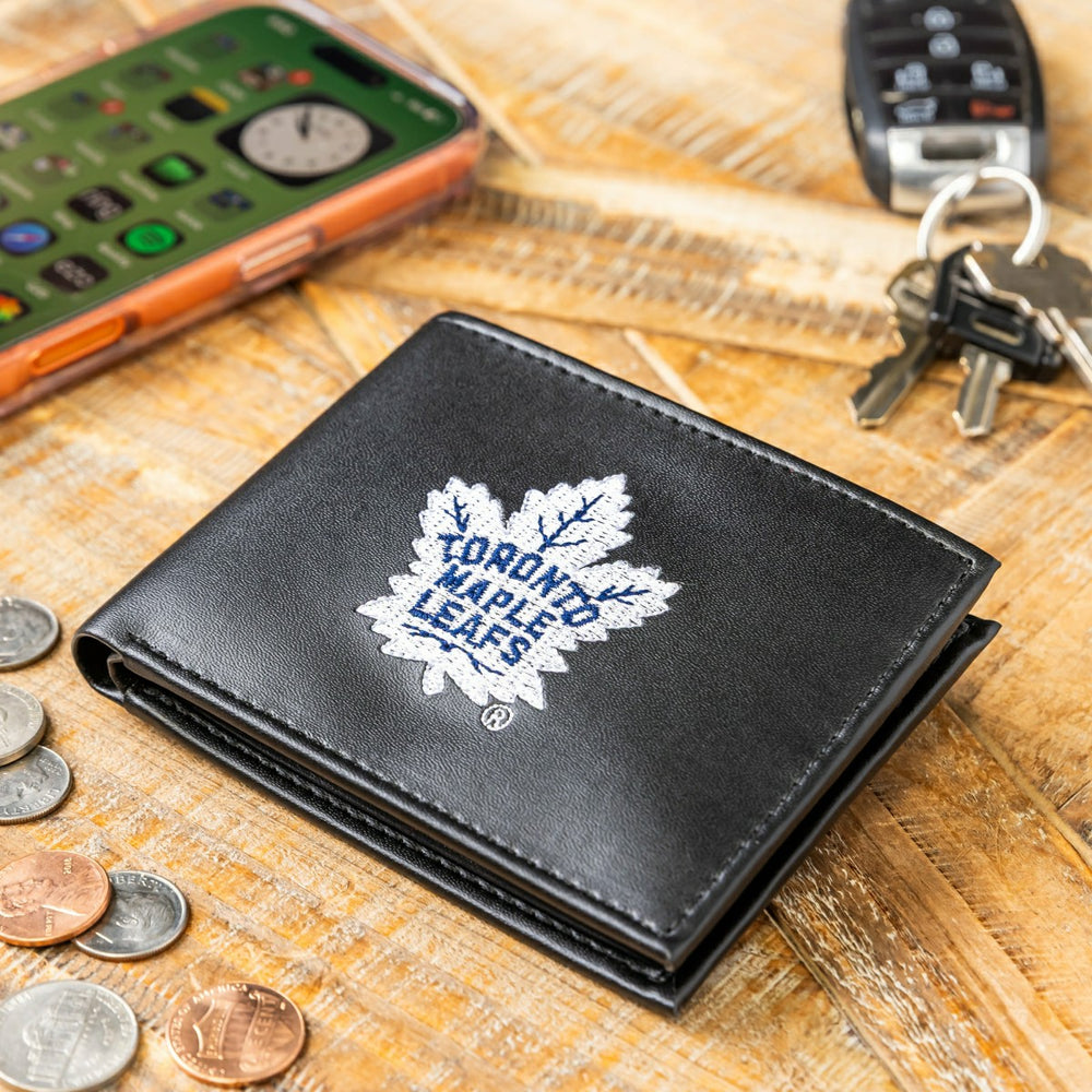 Toronto Maple Leafs Black Bi-Fold Embroidered Wallet w/ RFID Blocking, NHL, Home