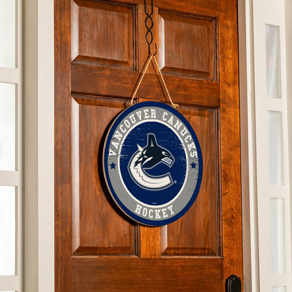 Vancouver Canucks Round Door Décor with Hanging Rope, 18x18, NHL, Home