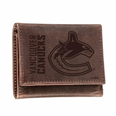 Vancouver Canucks, Tri-Fold Wallet, Brown, CH, 100% Genuine Leather, NHL, Home