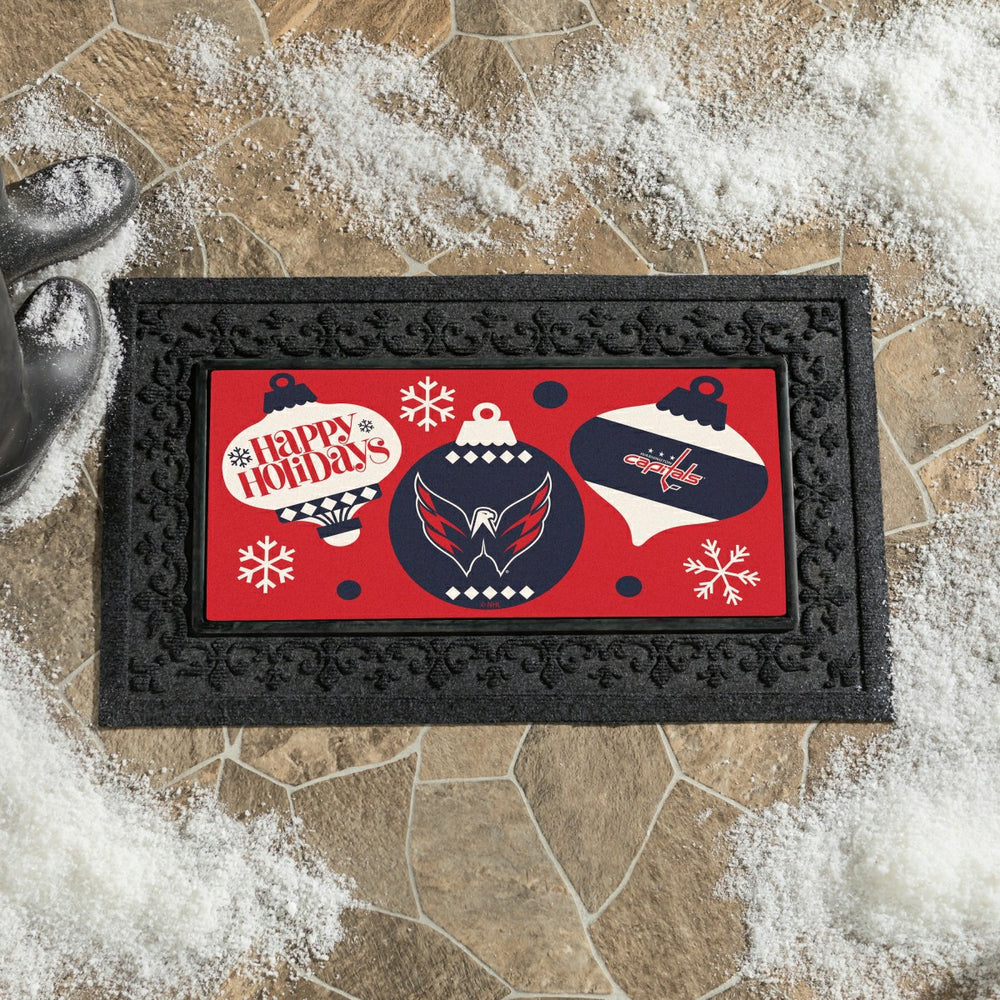 Washington Capitals Holiday Flocked Coir Sassafras Switch Mat, 22"x10", NHL