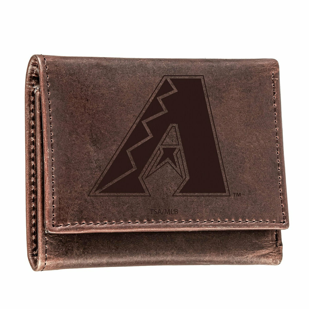 Arizona Diamondbacks Tri-Fold Wallet Brown 100% Genuine Leather, MLB, Home