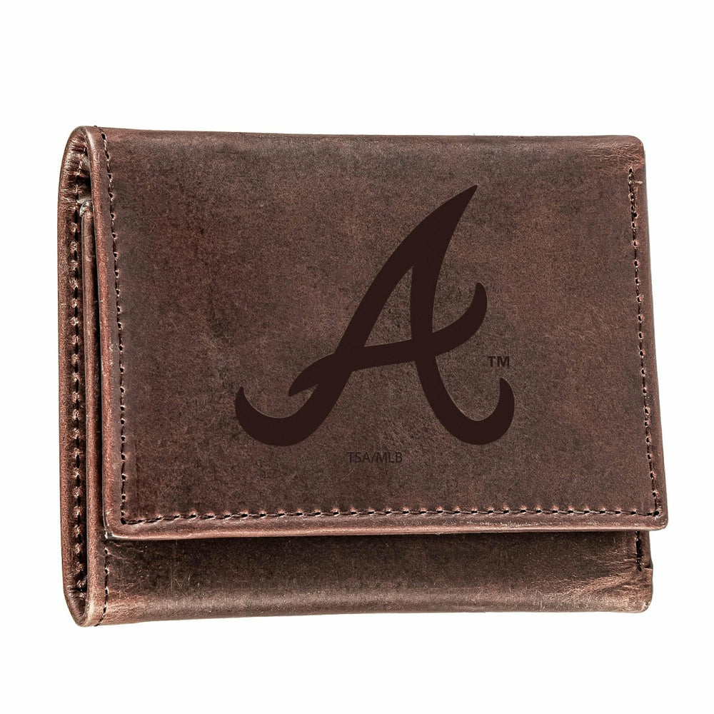 Atlanta Braves Tri-Fold Wallet Brown 100% Genuine Leather, MLB, Home
