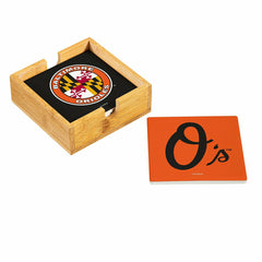 Baltimore Orioles Ceramic Coasters Set, 4pcs with Wood Caddy, MLB, Home