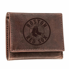 Boston Red Sox Tri-Fold Wallet Brown 100% Genuine Leather, MLB, Home