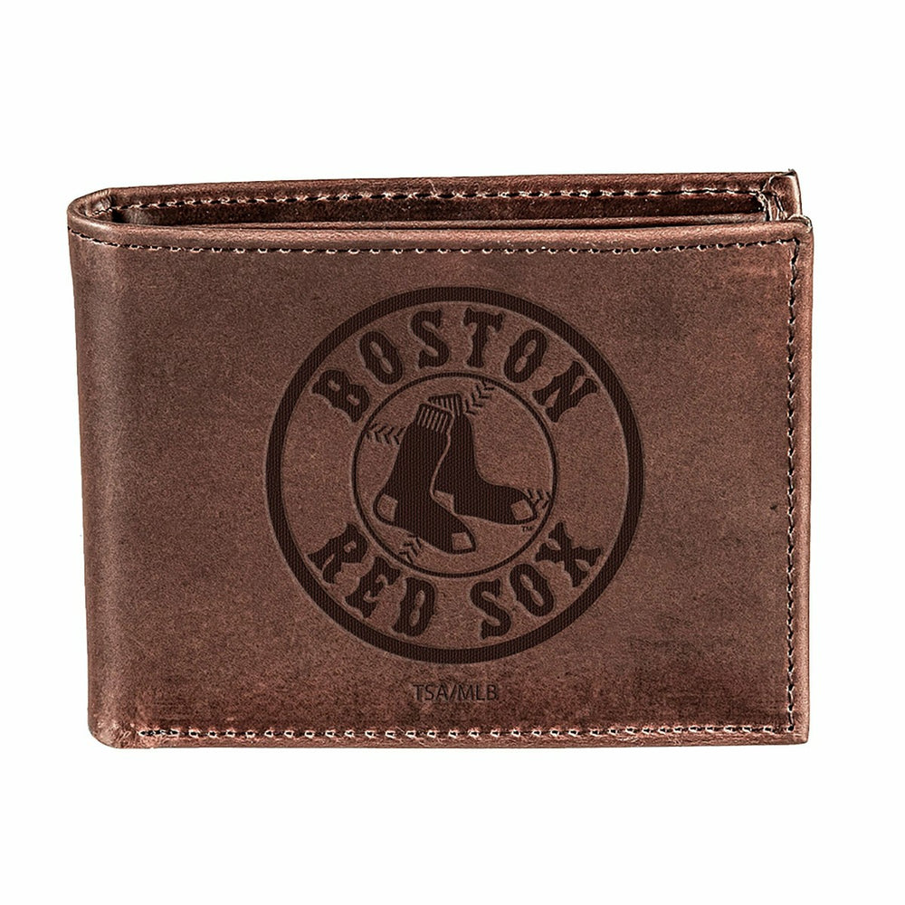 Boston Red Sox Bi-Fold Wallet Brown 100% Genuine Leather, MLB, Home
