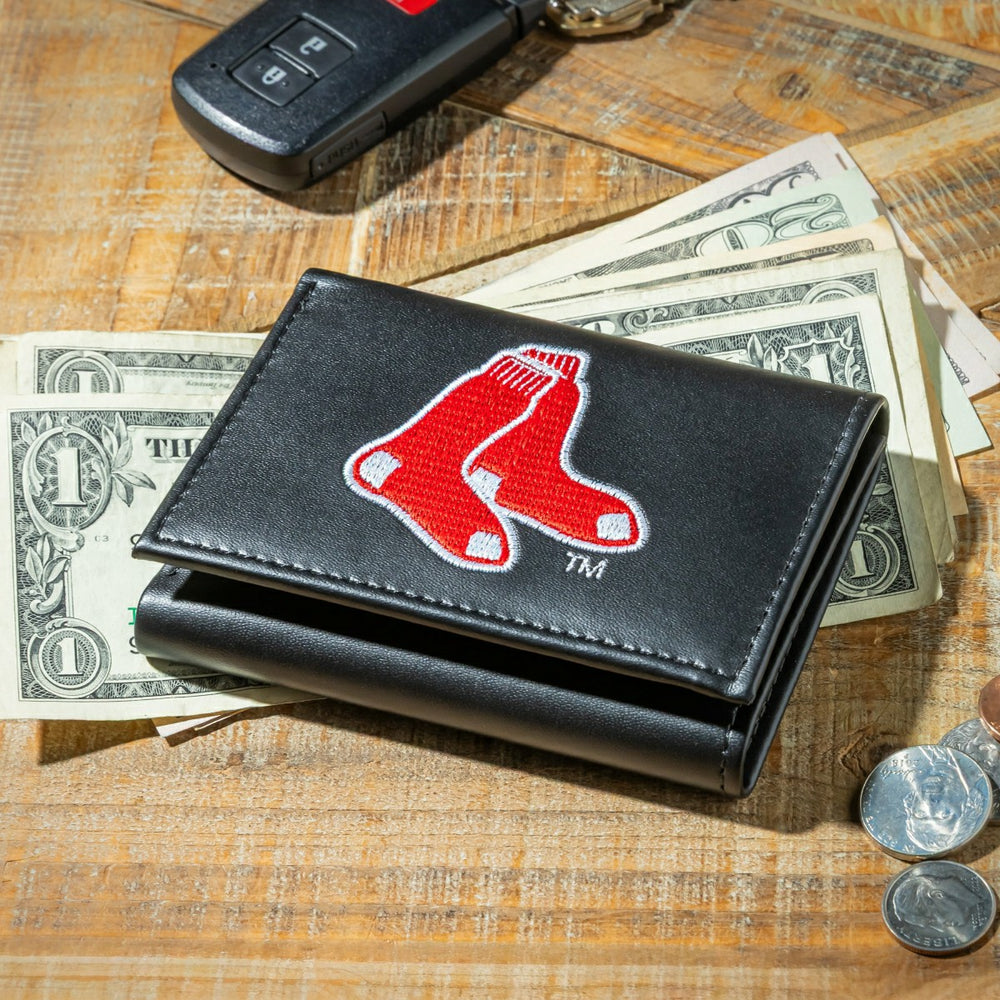 Boston Red Sox Black Tri-Fold Embroidered Wallet w/ RFID Blocking, MLB, Home