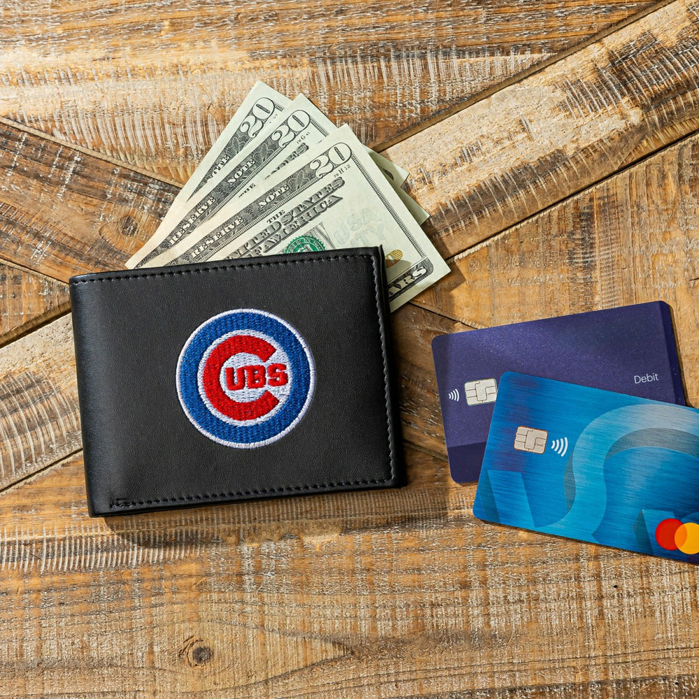Chicago Cubs Black Bi-Fold Embroidered Wallet w/ RFID Blocking, MLB, Home