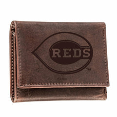 Cincinnati Reds Tri-Fold Wallet Brown 100% Genuine Leather, MLB, Home