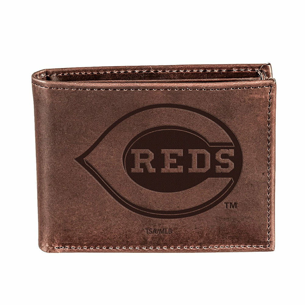 Cincinnati Reds Bi-Fold Wallet Brown 100% Genuine Leather, MLB, Home