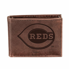 Cincinnati Reds Bi-Fold Wallet Brown 100% Genuine Leather, MLB, Home