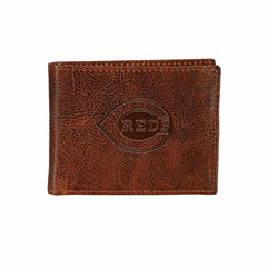 Cincinnati Reds, Embossed 100% Genuine Tumbled Leather Passcase Bi-Fol, MLB, Home