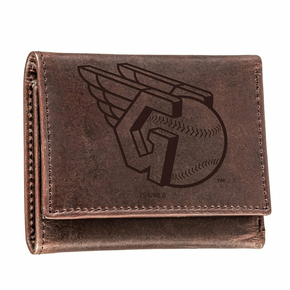 Cleveland Guardians Tri-Fold Wallet Brown 100% Genuine Leather, MLB, Home