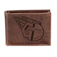 Cleveland Guardians Bi-Fold Wallet Brown 100% Genuine Leather, MLB, Home