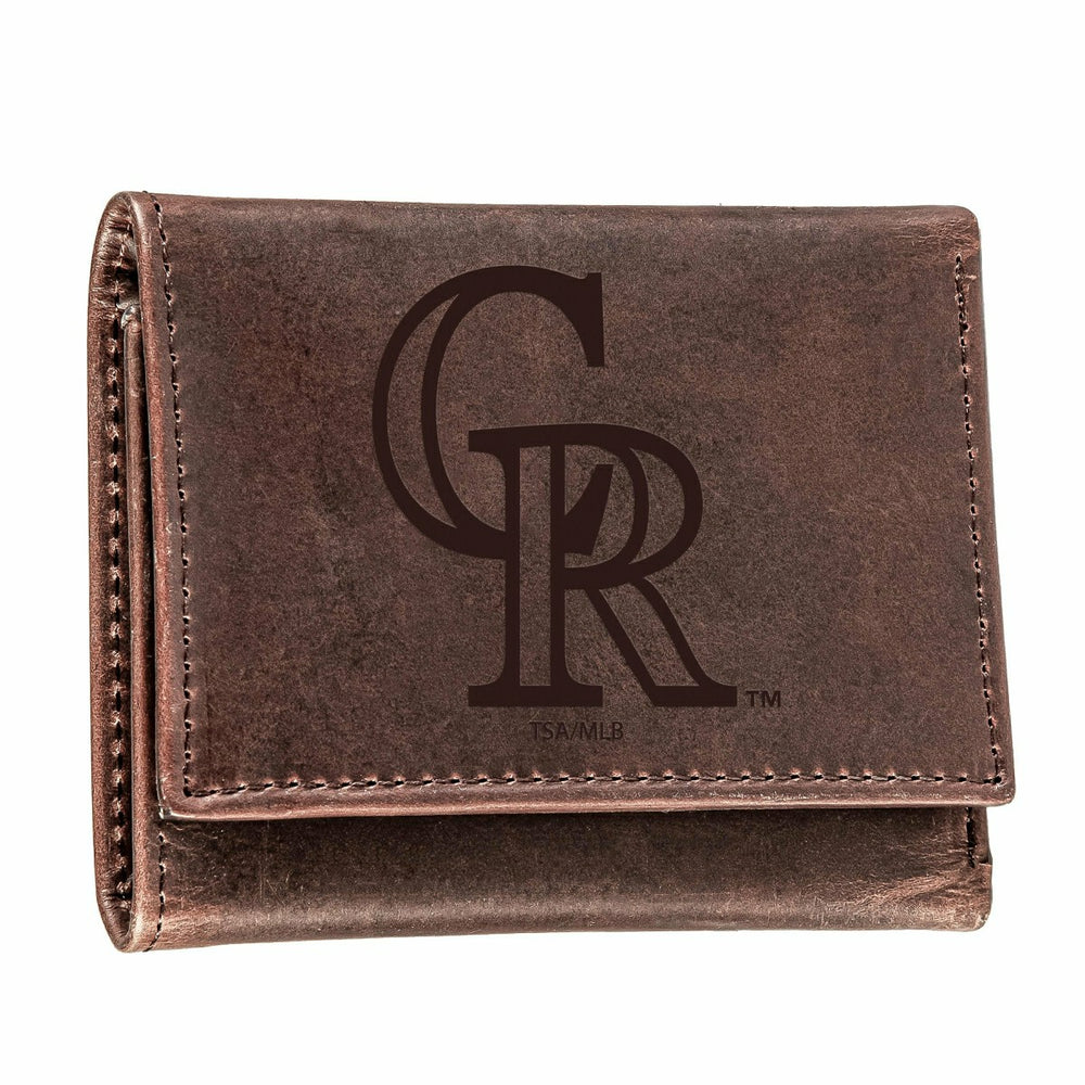 Colorado Rockies Tri-Fold Wallet Brown 100% Genuine Leather, MLB, Home
