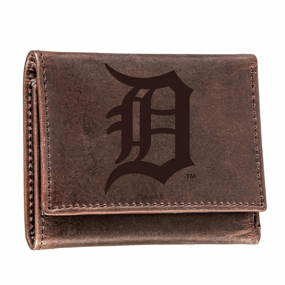 Detroit Tigers Tri-Fold Wallet Brown 100% Genuine Leather, MLB, Home