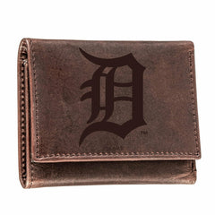 Detroit Tigers Tri-Fold Wallet Brown 100% Genuine Leather, MLB, Home