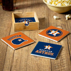 Houston Astros Ceramic Coasters Set, 4pcs with Wood Caddy, MLB, Home