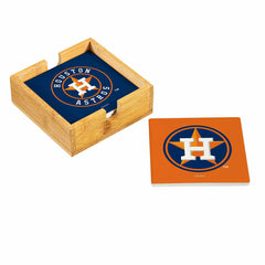 Houston Astros Ceramic Coasters Set, 4pcs with Wood Caddy, MLB, Home
