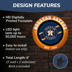 Houston Astros, Metal Lite, Round, MLB