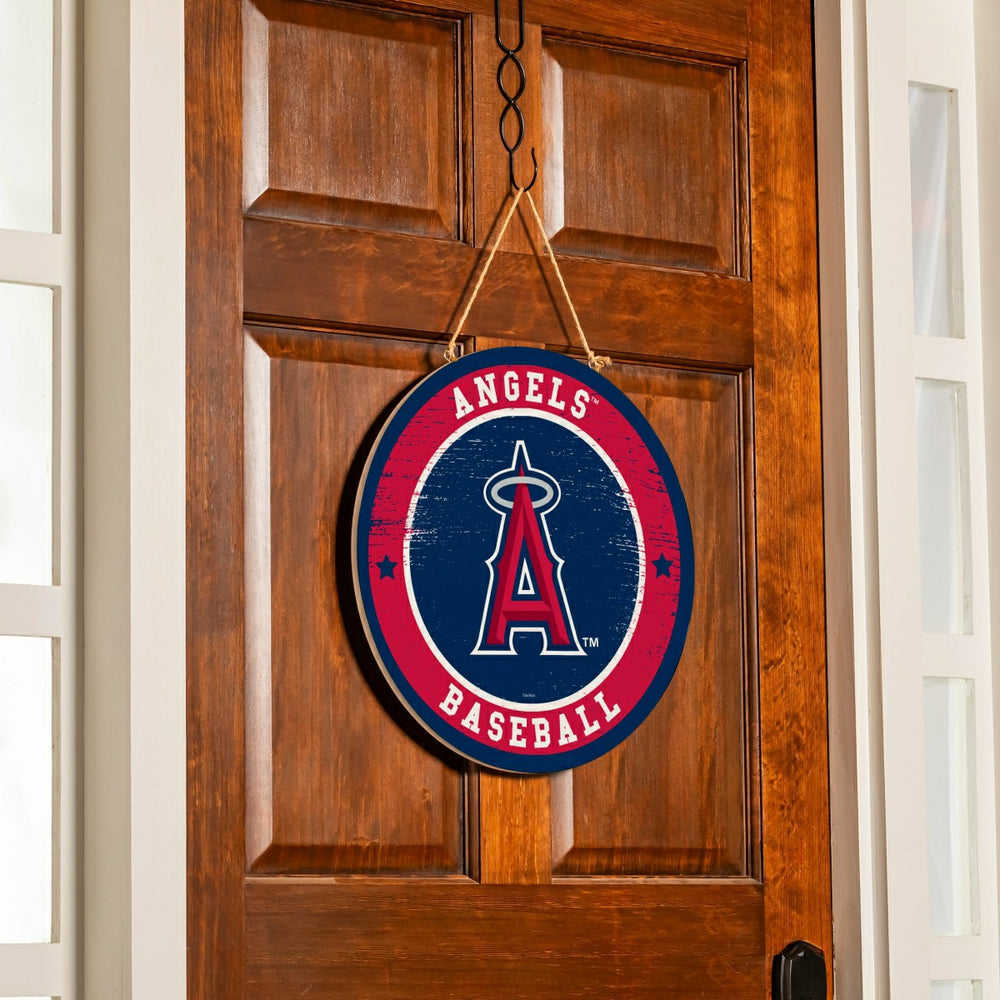 Los Angeles Angels Round Door Décor with Hanging Rope, 18x18, MLB, Home