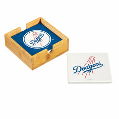 Los Angeles Dodgers Ceramic Coasters Set, 4pcs with Wood Caddy, MLB, Home