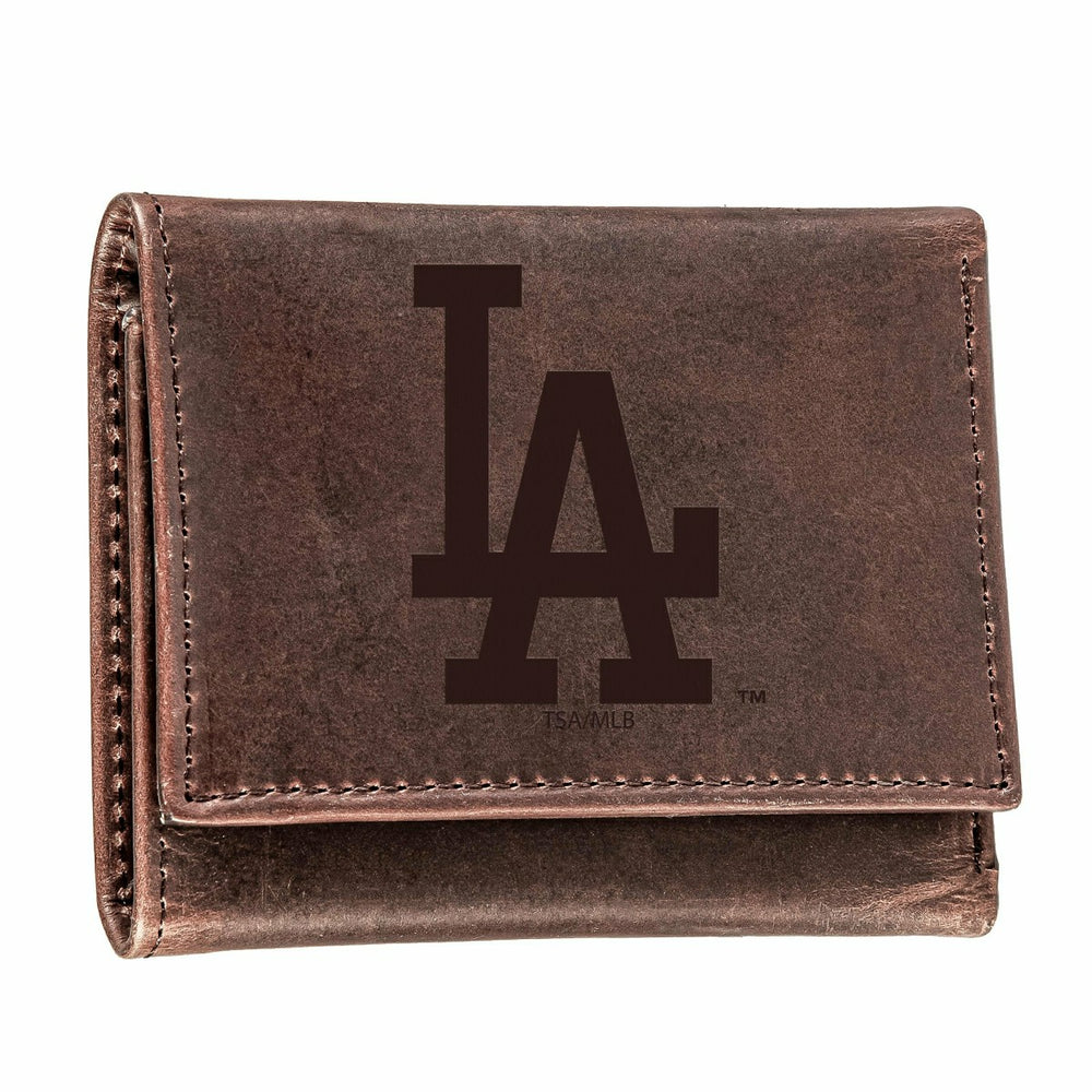 Los Angeles Dodgers Tri-Fold Wallet Brown 100% Genuine Leather, MLB, Home