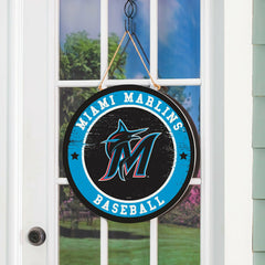 Miami Marlins Round Door Décor with Hanging Rope, 18x18, MLB, Home