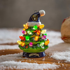 Milwaukee Brewers 4" Mini LED Tabletop Christmas Tree, Set of 2, MLB, Home