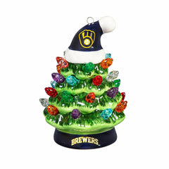 Milwaukee Brewers 4" Mini LED Tabletop Christmas Tree, Set of 2, MLB, Home