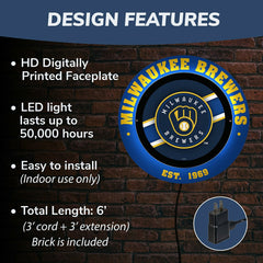 Milwaukee Brewers, Metal Lite, Round, MLB