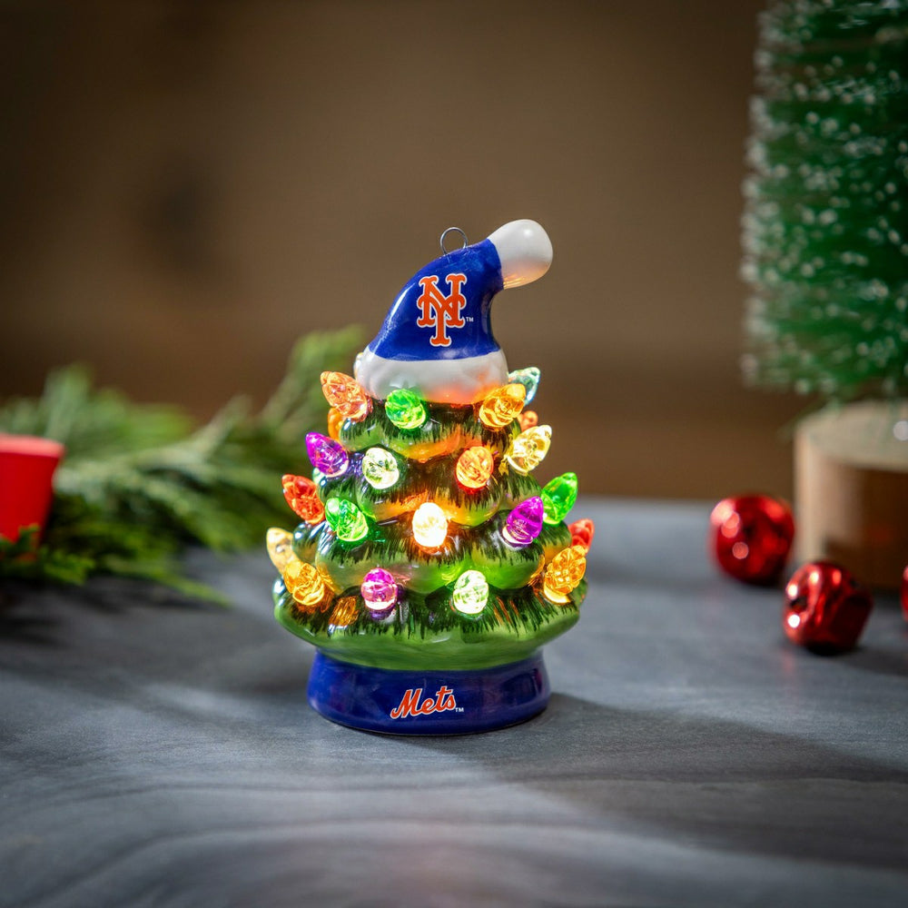 New York Mets 4" Mini LED Tabletop Christmas Tree, Set of 2, MLB, Home