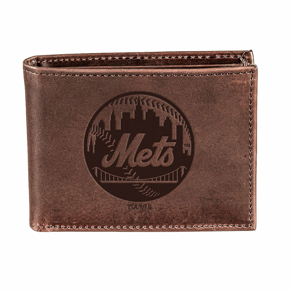New York Mets Bi-Fold Wallet Brown 100% Genuine Leather, MLB, Home
