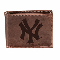 New York Yankees Bi-Fold Wallet Brown 100% Genuine Leather, MLB, Home