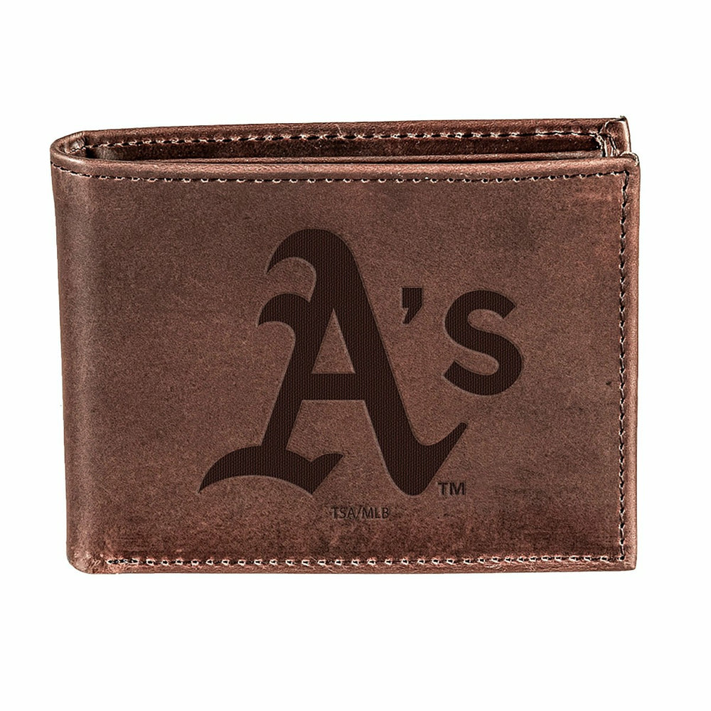 Oakland A's Bi-Fold Wallet Brown 100% Genuine Leather, MLB, Home