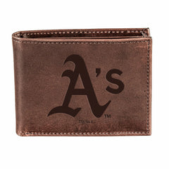 Oakland A's Bi-Fold Wallet Brown 100% Genuine Leather, MLB, Home