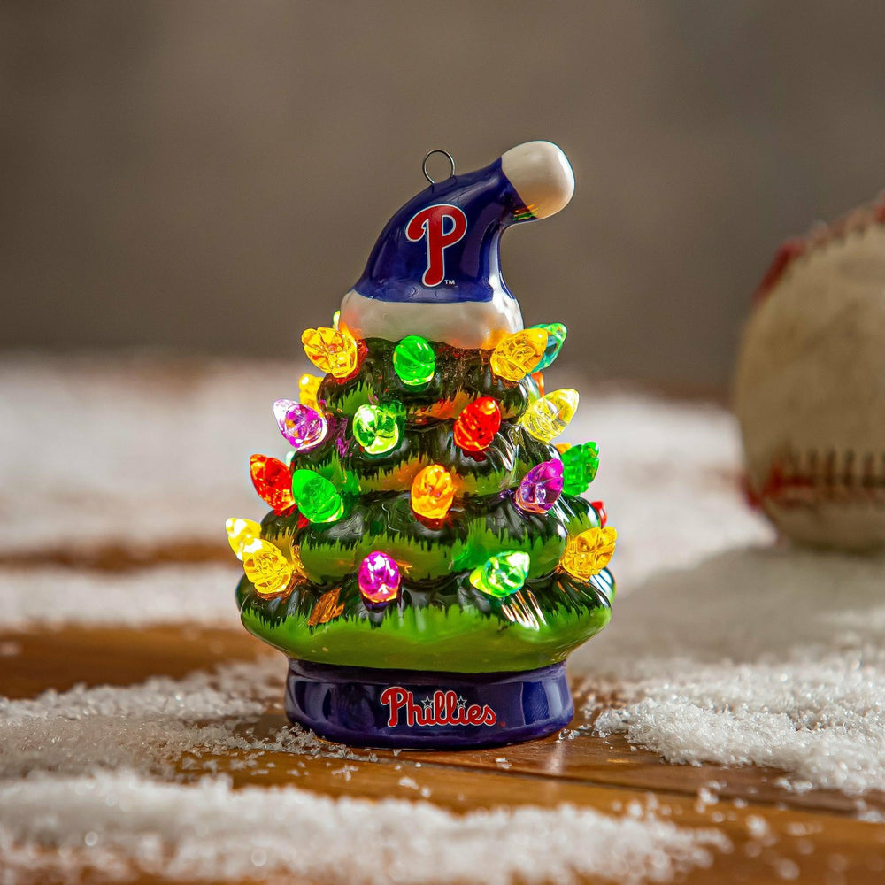 Philadelphia Phillies 4" Mini LED Tabletop Christmas Tree, Set of 2, MLB, Home