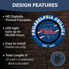 Philadelphia Phillies, Metal Lite, Round, MLB