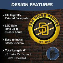 San Diego Padres, Metal Lite, Round, MLB