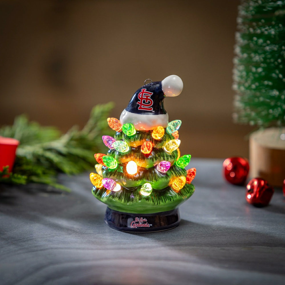 St Louis Cardinals 4" Mini LED Tabletop Christmas Tree, Set of 2, MLB, Home