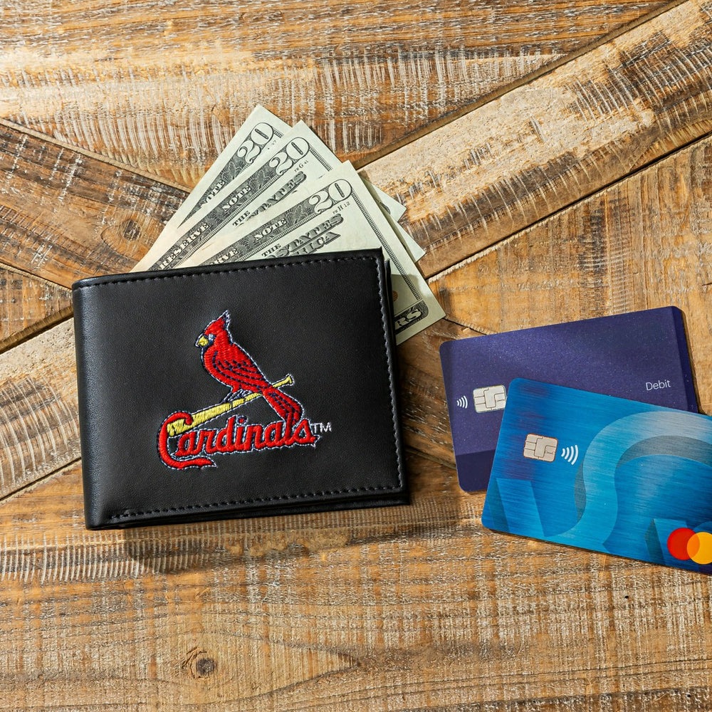 St Louis Cardinals Black Bi-Fold Embroidered Wallet w/ RFID Blocking, MLB, Home