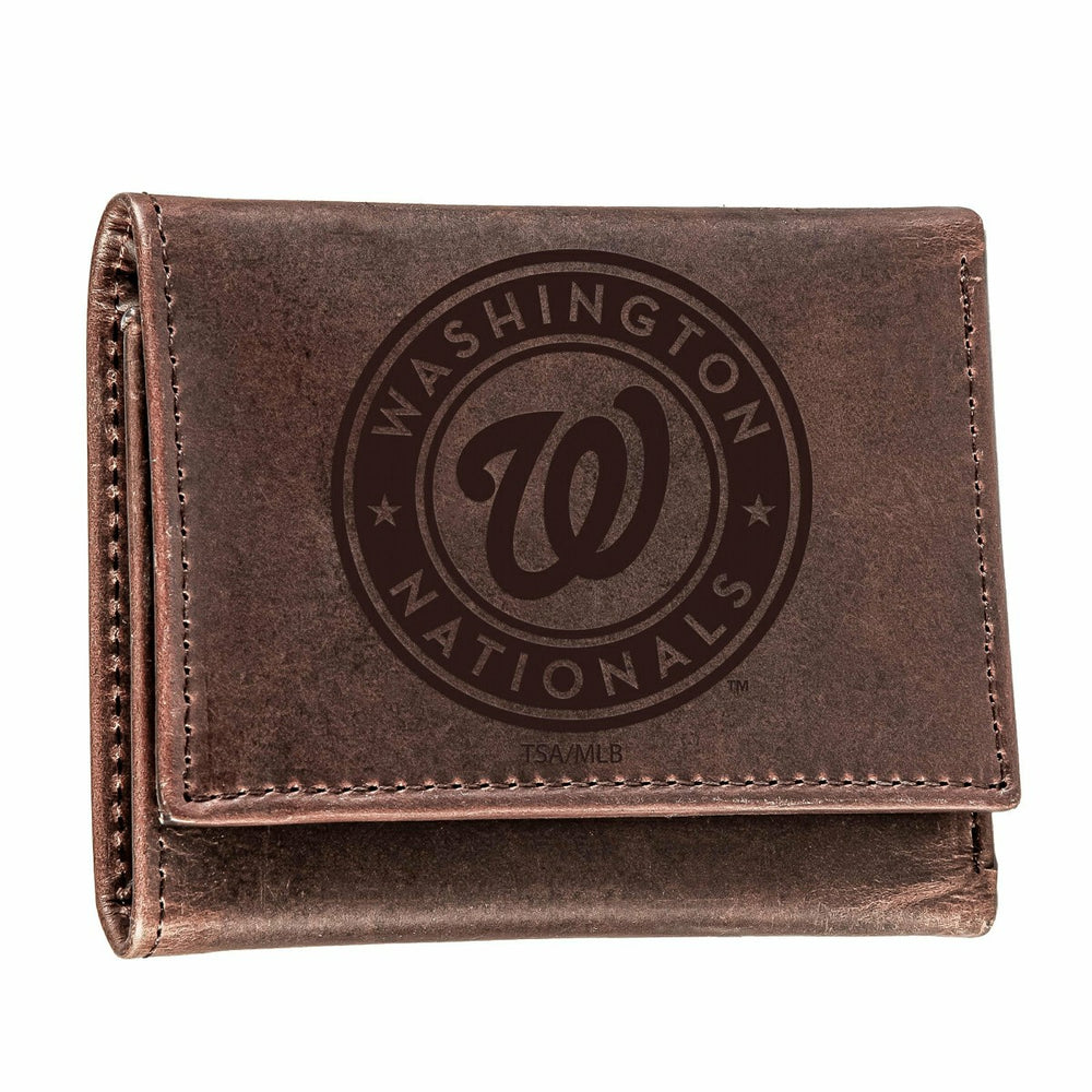 Washington Nationals Tri-Fold Wallet Brown 100% Genuine Leather, MLB, Home