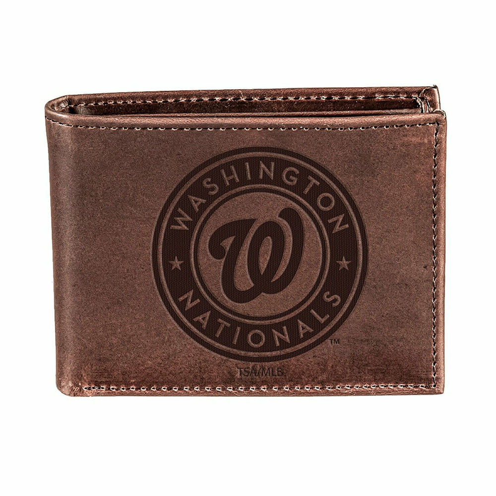 Washington Nationals Bi-Fold Wallet Brown 100% Genuine Leather, MLB, Home